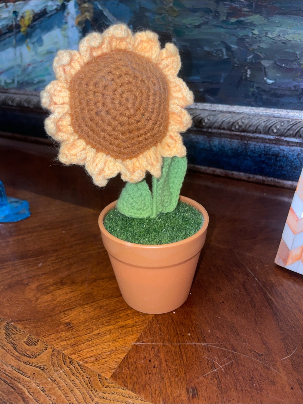 Handmade Crochet Sunflower in Mini Terracotta Pot - Yellow & Brown